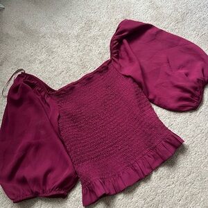 Miami Red Smocked Puff Sleeve Blouse